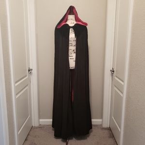 Handmade Black Velvet Hooded Cloak / Cape with Hot Pink Lining